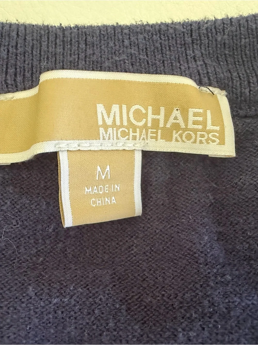 Michael Kors Navy Short Sleeve Knit Top with Studded MK Logo